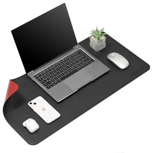 AROPANA Vegan Leather Desk Mat | Large Reversible Mouse Pad & Computer Table Protector | Dual-Side Waterproof Extended Laptop Pad with Edge-Stitched Design (70x35CM, Black and Red) - Image 1