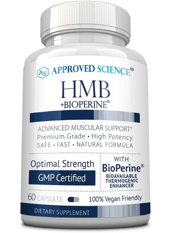 Approved Science HMB - Supports Muscles and Exercise - 1500 mg HMB - High-Absorption BioPerine - 60 Vegan Capsules - 1 Month Supply - Image 1