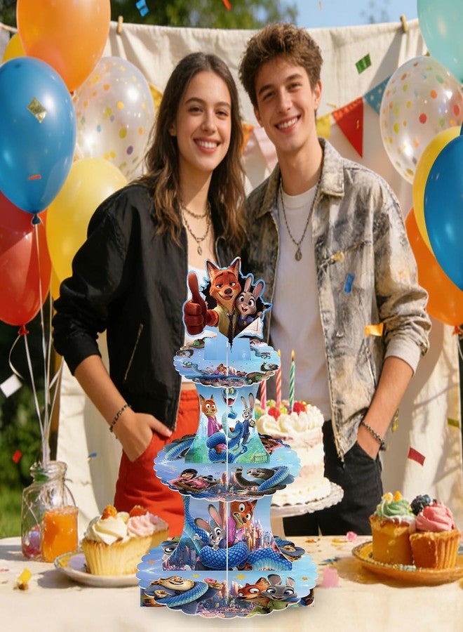PYFK for Zootopia 2 Themed Party Supplies and Decorations, a Three-Tiered Cupcake Stand, a Display Stand for Birthday Desserts and Cakes, which is Suitable for Cute-Style Birthday Decorations - Image 5