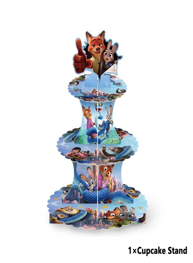 PYFK for Zootopia 2 Themed Party Supplies and Decorations, a Three-Tiered Cupcake Stand, a Display Stand for Birthday Desserts and Cakes, which is Suitable for Cute-Style Birthday Decorations - Image 2