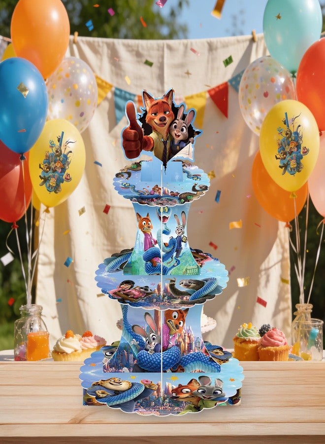 PYFK for Zootopia 2 Themed Party Supplies and Decorations, a Three-Tiered Cupcake Stand, a Display Stand for Birthday Desserts and Cakes, which is Suitable for Cute-Style Birthday Decorations - Image 4