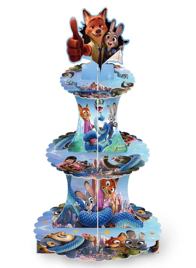 PYFK for Zootopia 2 Themed Party Supplies and Decorations, a Three-Tiered Cupcake Stand, a Display Stand for Birthday Desserts and Cakes, which is Suitable for Cute-Style Birthday Decorations - Image 1