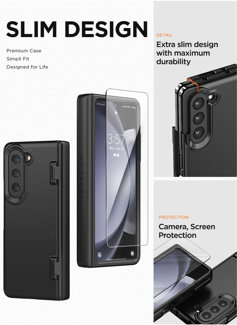 VRS Design Simpli Fit Samsung Galaxy Z Fold 5 Case Cover With Hinge Protection And Front Screen Protector - Matte Black  - Image 3