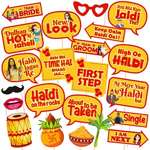 Zyozique 22 Piece Haldi Photobooth Props Haldi Lagao Re Props Haldi Props for Bride and Family - Image 1
