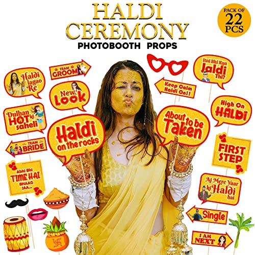 Zyozique 22 Piece Haldi Photobooth Props Haldi Lagao Re Props Haldi Props for Bride and Family - Image 2