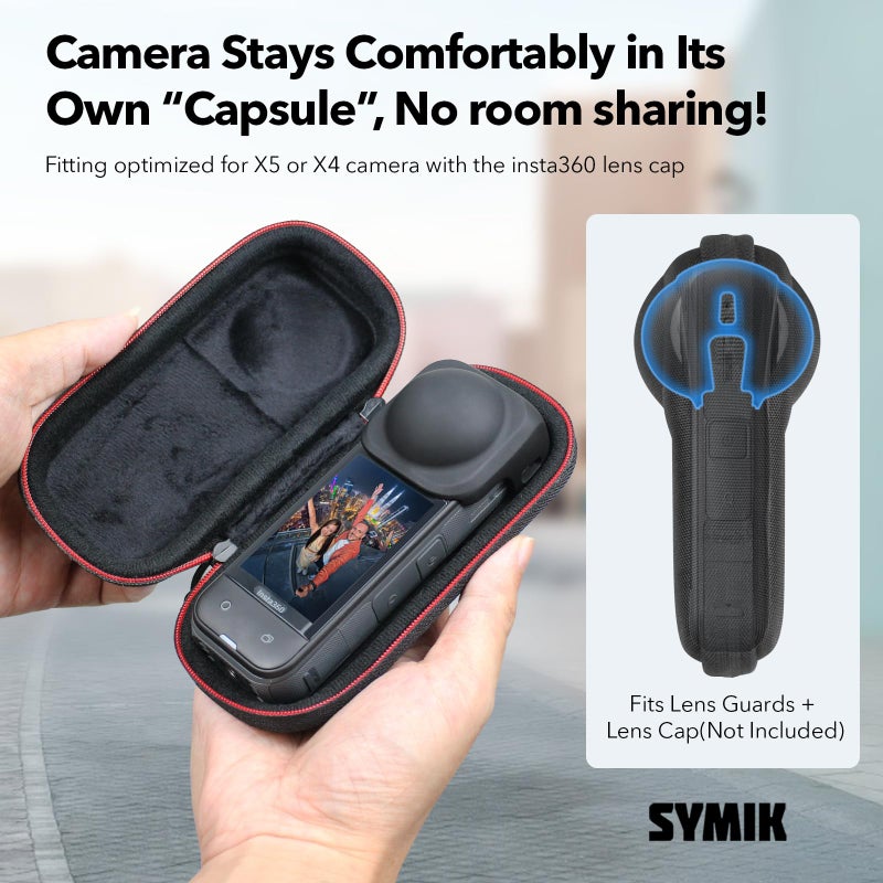 SYMIK Capsule Case for Insta360 X5 / X4 Air (for Original Lens Cap), Anti-water Splash, Anti-shock, Portable Travel Bag, Protective Storage Nylon Carrying Case for Insta 360 X5 X4 Air Accessories - Image 3