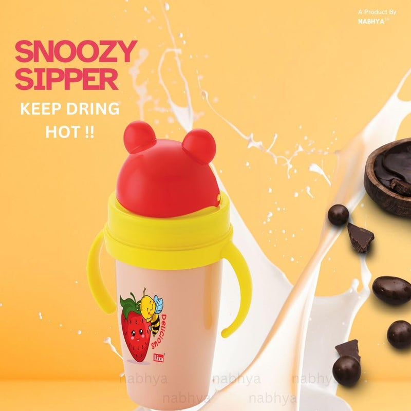 Nabhya Hot & Cold Insulated Stainless Steel 360ml BPA-Free Cute Animal Design Baby Sipper Kids Water Bottle with Straw and Side Handle for Kids (Pink & Yellow - 2pc) - Image 3