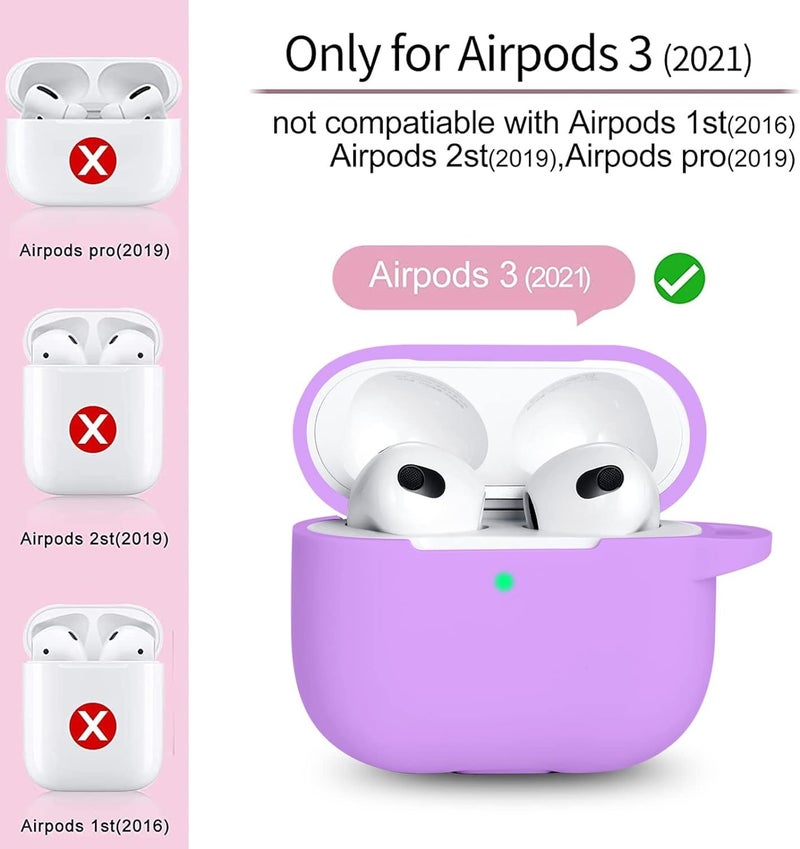 Ojos غطاء علبة أذن OJOS AirPods 3، إكسسوارات واقية من السيليكون مع سلسلة مفاتيح متوافقة مع Apple AirPod الجيل الثالث 2021، LED أمامي مرئي - لون اللافندر - Image 2
