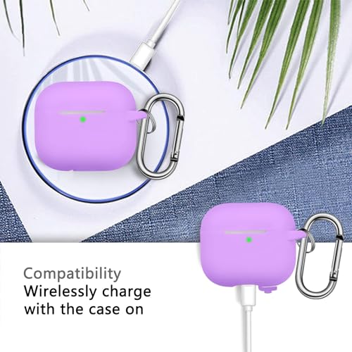 Ojos غطاء علبة أذن OJOS AirPods 3، إكسسوارات واقية من السيليكون مع سلسلة مفاتيح متوافقة مع Apple AirPod الجيل الثالث 2021، LED أمامي مرئي - لون اللافندر - Image 5