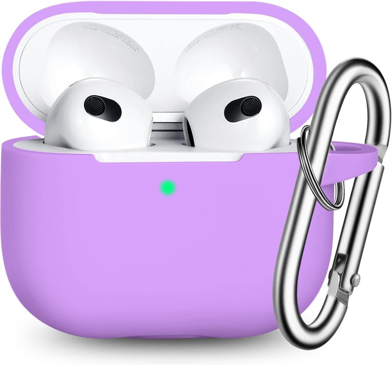 Ojos غطاء علبة أذن OJOS AirPods 3، إكسسوارات واقية من السيليكون مع سلسلة مفاتيح متوافقة مع Apple AirPod الجيل الثالث 2021، LED أمامي مرئي - لون اللافندر - Image 1