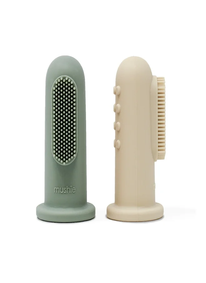 mushie 2-Piece Silicone Finger Toothbrush - Cambridge Blue/Shifting Sand