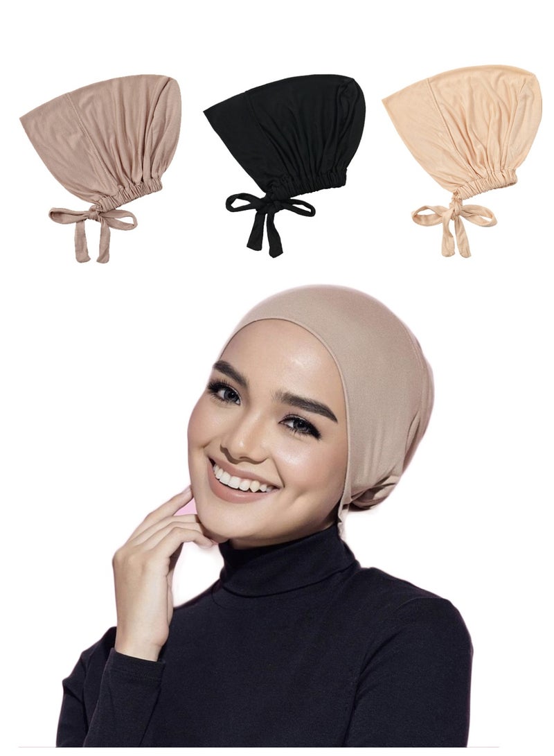 3PCS Women Hijab Undercap Under Scarf Hijab Cap With Tie-Back Inner Under Scarf Hat Turban - Image 1