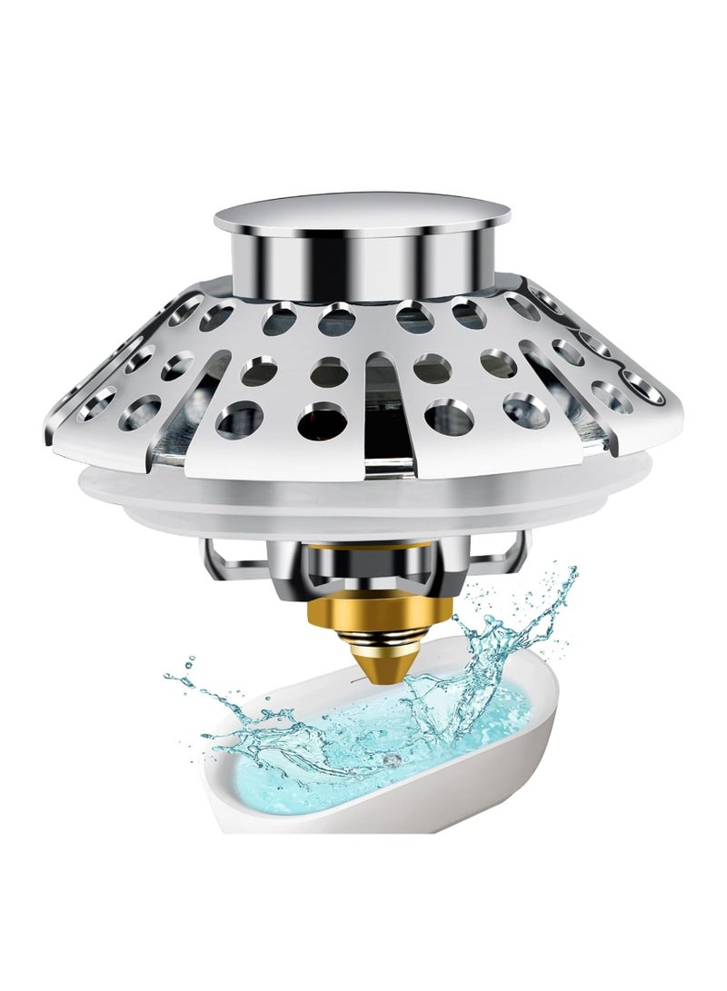 SYOSI Pop Up Bathroom Sink Drain Strainer, Silver Universal 3-in-1 Sink Stopper for Bath Tub Drain Hole (1-3/8" to 2"), Sink Plug Bathtub Drain Strainer, with Shower Bathtub Hair Catcher, Plug Stopper Cover - Image 1