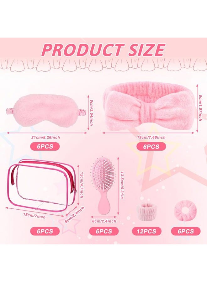 Draupnir 48pcs Spa Sleepover Party Supplies for Girls, 6 Pink Spa Headband 12 Wristband 6 Scrunchies 6 Cosmetic Bags 6 Combs 6 Face Wash Cloths 6 Socks for Slumber Favors Birthday Party - Image 2