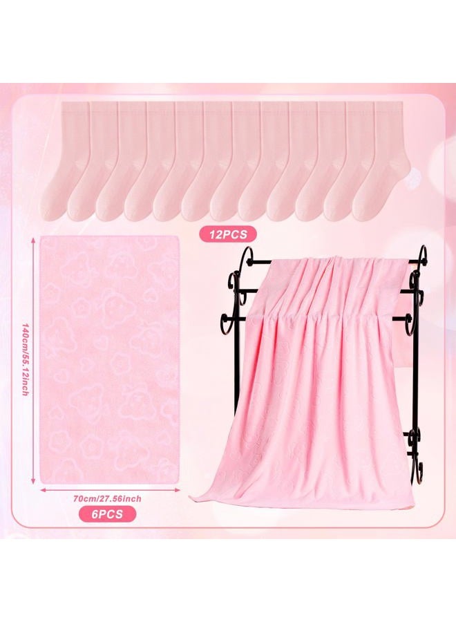 Draupnir 48pcs Spa Sleepover Party Supplies for Girls, 6 Pink Spa Headband 12 Wristband 6 Scrunchies 6 Cosmetic Bags 6 Combs 6 Face Wash Cloths 6 Socks for Slumber Favors Birthday Party - Image 3