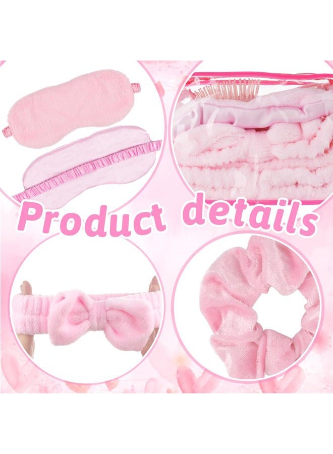 Draupnir 48pcs Spa Sleepover Party Supplies for Girls, 6 Pink Spa Headband 12 Wristband 6 Scrunchies 6 Cosmetic Bags 6 Combs 6 Face Wash Cloths 6 Socks for Slumber Favors Birthday Party - Image 4
