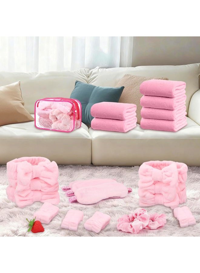 Draupnir 48pcs Spa Sleepover Party Supplies for Girls, 6 Pink Spa Headband 12 Wristband 6 Scrunchies 6 Cosmetic Bags 6 Combs 6 Face Wash Cloths 6 Socks for Slumber Favors Birthday Party - Image 5