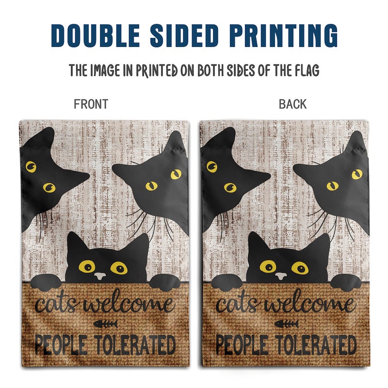 DZGlobal Black Cat Garden Flag Cats Welcome People Tolerated Sign Flag Halloween Banners for Outside 12 X 18 Double Sided Cat Lovers Gifts for Women - Image 5