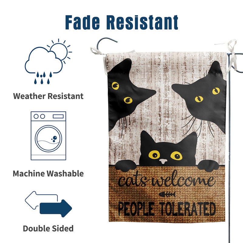 DZGlobal Black Cat Garden Flag Cats Welcome People Tolerated Sign Flag Halloween Banners for Outside 12 X 18 Double Sided Cat Lovers Gifts for Women - Image 4