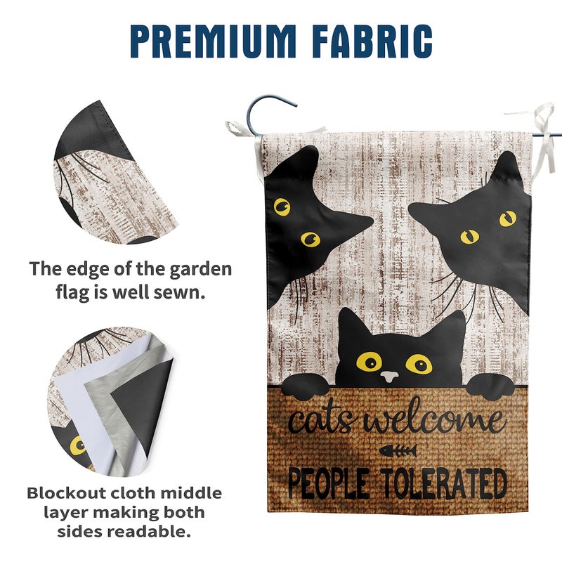DZGlobal Black Cat Garden Flag Cats Welcome People Tolerated Sign Flag Halloween Banners for Outside 12 X 18 Double Sided Cat Lovers Gifts for Women - Image 3