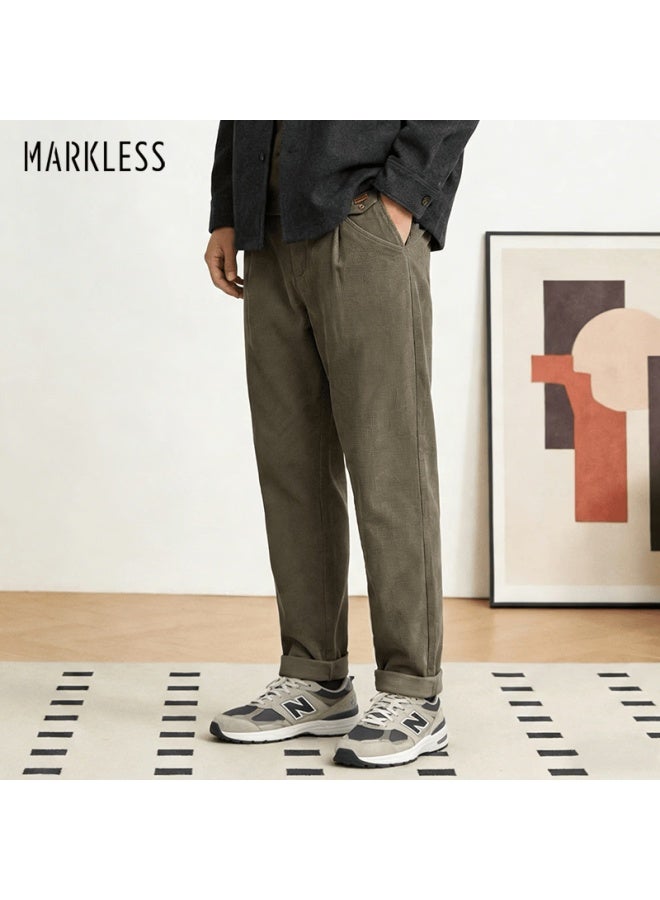 Markless Men's Casual Corduroy Trousers Autumn Winter Slim Tapered Pants Versatile Skinny Pants 3859 Khaki 32 - Image 1