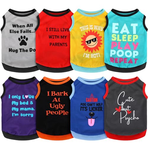 Saintrygo 8 Pieces Dog Shirts Pet Printed Clothes with Funny Letters Summer Pet T Shirts Cool Puppy Breathable Dog Outfit Soft Sweatshirt CatsDelicate PatternSmall - Image 1