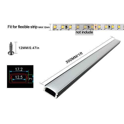 HAMRVL 6-Pack 30cm Led Channel Diffuser Black Aluminum with Mliky White Cover U Shape 17.2x7mm,Led Strip Light Track with End Caps and Mounting Clips Accessories,Aluminum Profile for Led Strip Lights - Image 2