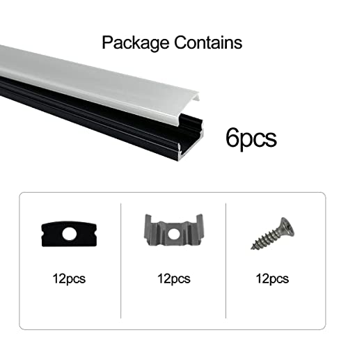HAMRVL 6-Pack 30cm Led Channel Diffuser Black Aluminum with Mliky White Cover U Shape 17.2x7mm,Led Strip Light Track with End Caps and Mounting Clips Accessories,Aluminum Profile for Led Strip Lights - Image 3