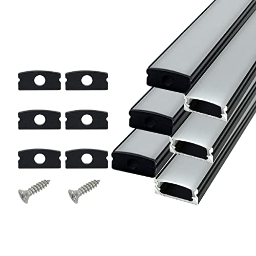 HAMRVL 6-Pack 30cm Led Channel Diffuser Black Aluminum with Mliky White Cover U Shape 17.2x7mm,Led Strip Light Track with End Caps and Mounting Clips Accessories,Aluminum Profile for Led Strip Lights - Image 1
