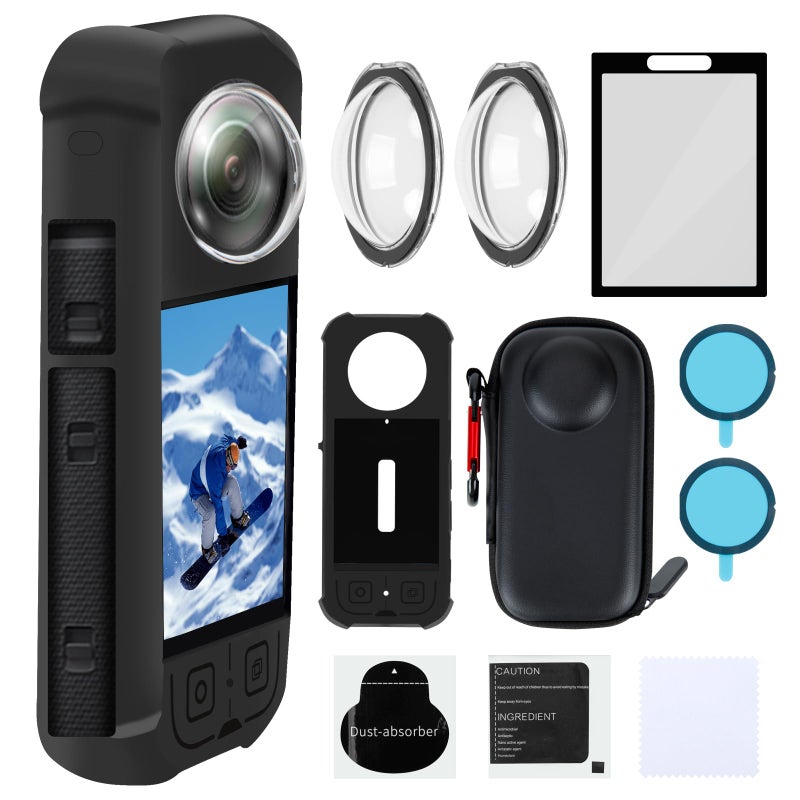 Vasgather Camera Protective Accessories Kit for Insta 360 X3 Include Silicone Protective Cover/Screen Protectors/Camera Case(with Buckle)/Front Behind Lens Guard - Image 1