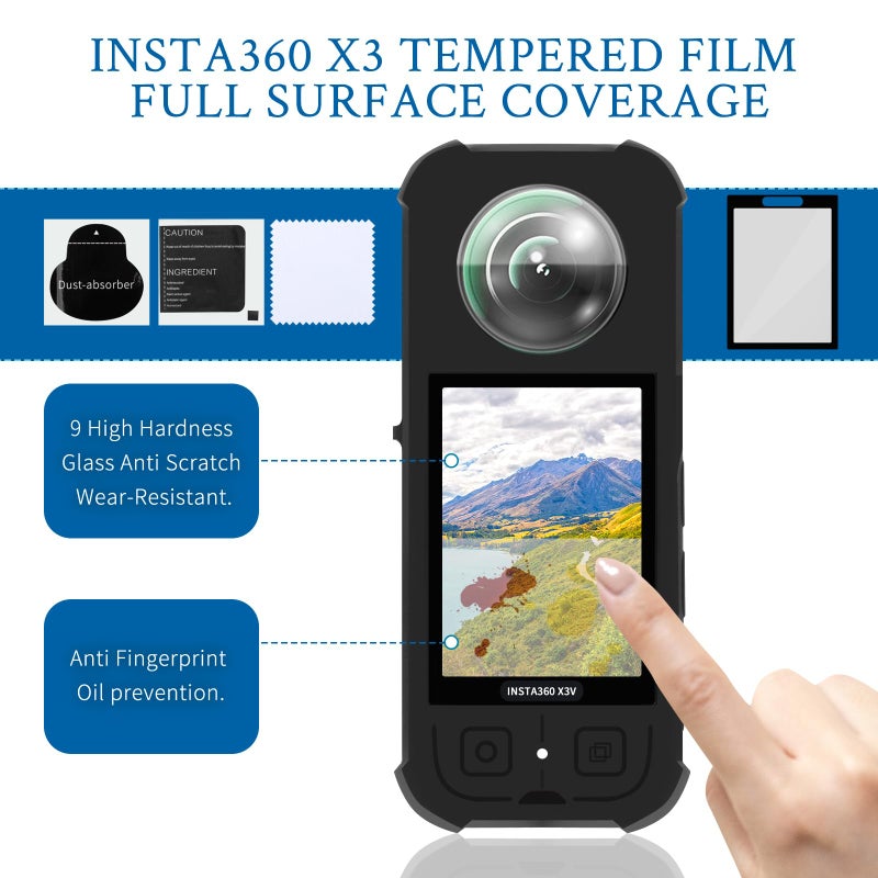 Vasgather Camera Protective Accessories Kit for Insta 360 X3 Include Silicone Protective Cover/Screen Protectors/Camera Case(with Buckle)/Front Behind Lens Guard - Image 3