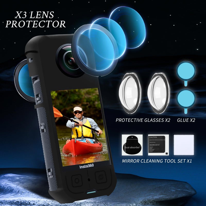 Vasgather Camera Protective Accessories Kit for Insta 360 X3 Include Silicone Protective Cover/Screen Protectors/Camera Case(with Buckle)/Front Behind Lens Guard - Image 2