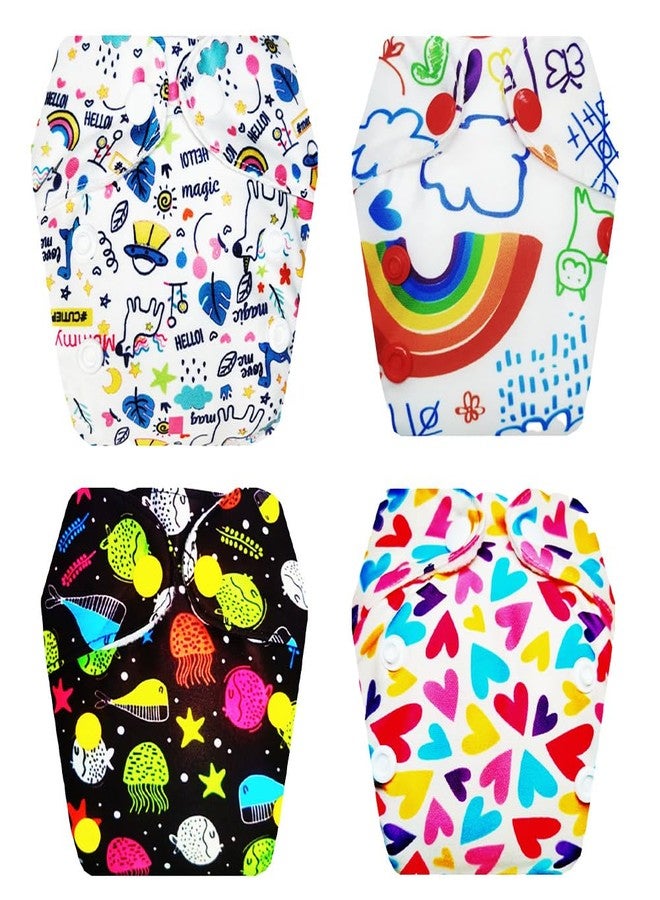 حفاضات قماشية فاخرة من دمبلدو للأطفال حديثي الولادة مع حشوة داخلية (عبوة من 4 قطع) | ناعمة ولطيفة | قابلة لإعادة الاستخدام والغسل | أزرار كبس قابلة للتعديل | ضرورية للاستخدام اليومي | من 0 إلى 4 أشهر | للجنسين - Image 1