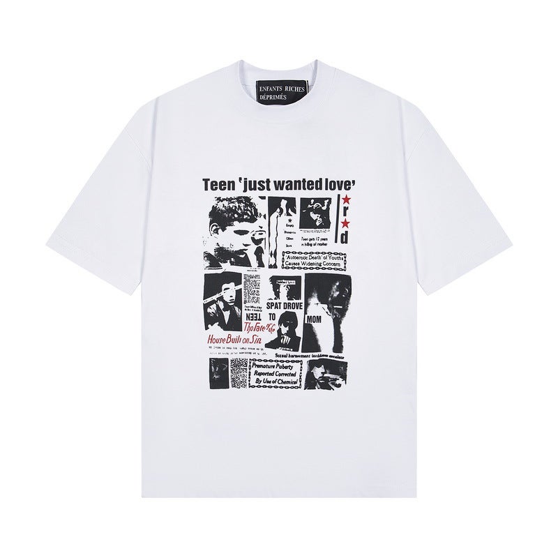 Melloanious Rich Kid 25 New Style Loose Fit American Trend Quiet Eye Print Round Neck Short Sleeve T-Shirt High Street - Image 4