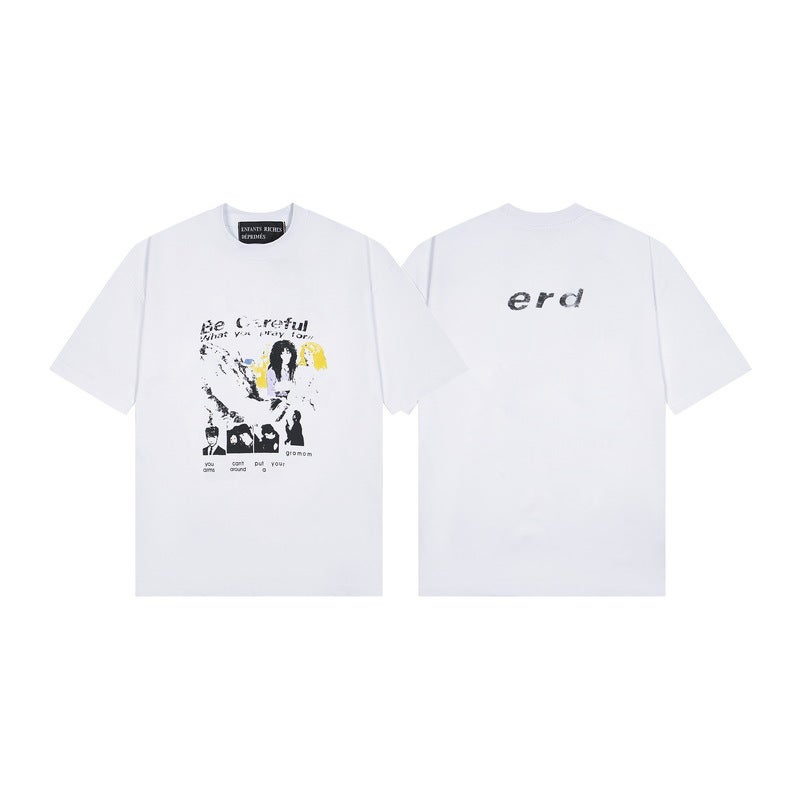 Melloanious Rich Kid 25 New Style Loose Fit American Trend Quiet Eye Print Round Neck Short Sleeve T-Shirt High Street - Image 1