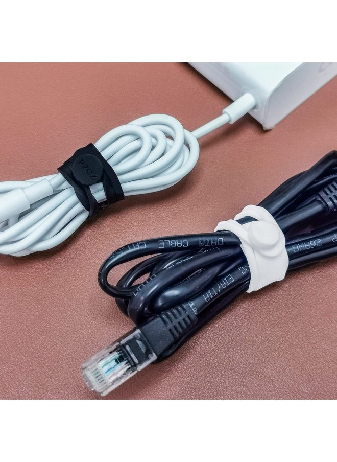Pzoz PZOZ (10 pcs) Reusable Cable Ties, Elastic Silicone Cord Organizer Straps Keeper Management Holder for iPhone Charging Cable Charger Wire Labels Desk Car and Travel Accessories (White)  - Image 5