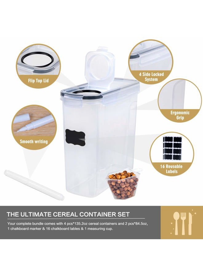 FOOYOO Cereal Containers Storage Set - 6 Piece Airtight Large Dry Cereal Storage Containers(135.2oz), BPA Free Dispenser Plastic Cereal Storage Containers with 16 Labels & Pen - - Image 3