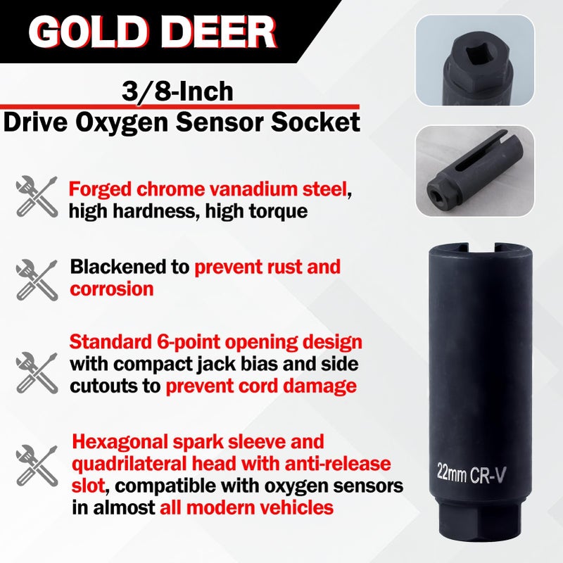 GOLD DEER 38Inch Drive Oxygen Sensor Socket Oxygen Sensor Socket with Side Wire Cutout Car Oxygen Sensor Socket Fits Removal and Installation Offset O2 Sensor Spacer Sensor Extender - Image 4
