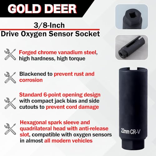 GOLD DEER 38Inch Drive Oxygen Sensor Socket Oxygen Sensor Socket with Side Wire Cutout Car Oxygen Sensor Socket Fits Removal and Installation Offset O2 Sensor Spacer Sensor Extender - Image 3