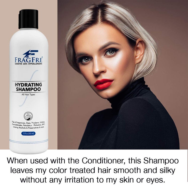 FRAGFRE Hydrating Sensitive Skin Shampoo 12 oz - Sulfate-Free, Fragrance-Free, Paraben-Free, Color-Safe, Hypoallergenic, Mild Hair Cleanser - Gluten-Free, Vegan, Cruelty-Free, With Natural Cucumber - Image 1