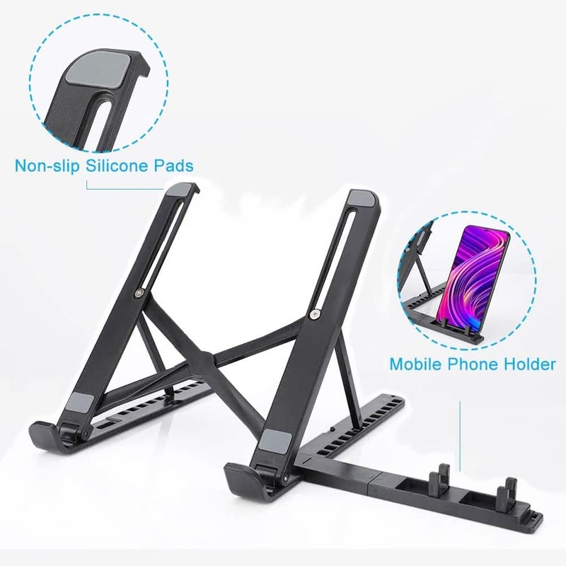 SOOPII Adjustable Laptop Tabletop Stand Support With Phone Holder Desktop Riser Portable Foldable Compatible With MacBook Notebook Tablet Tray Desk Table Book Laptop Riser Laptop Stand Anti Slip - Image 2