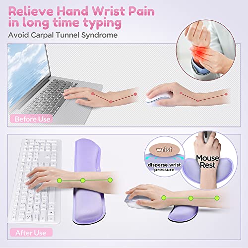 Gimars Upgrade Enlarge Gel Memory Foam Set Keyboard Wrist Rest Pad, Mouse Wrist Cushion Support for Office, Computer, Laptop, Mac, Comfortable, Lightweight for Easy Typing Pain Relief, Purple - Image 4