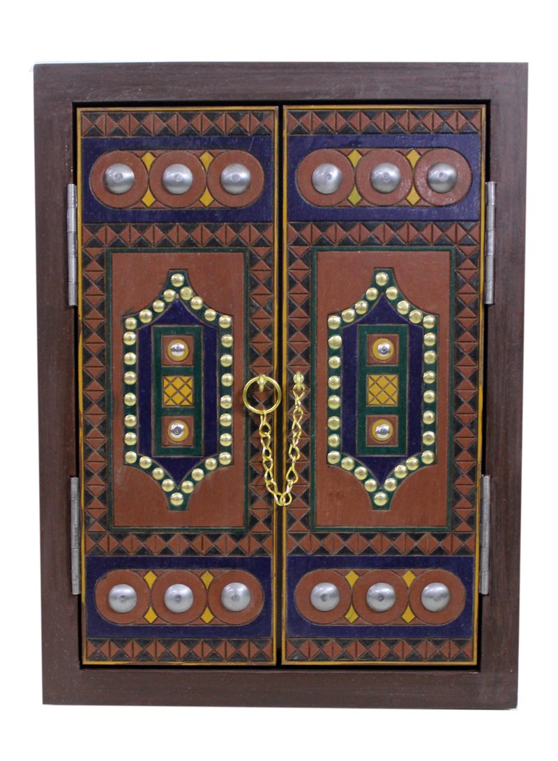 باب مزدوج خشبي بحجم صغير بتصميم عربي جميل مصنوع يدويًا مع عمل نحاسي | طراز عتيق | مرسوم يدويًا - Image 3