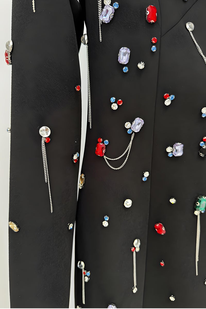 إسكدنيا النساء خارج الكتف فاخرة حبات الراينز ديكور حفلة المساء الزفاف ماكسي فستان فستان أسود - Image 3