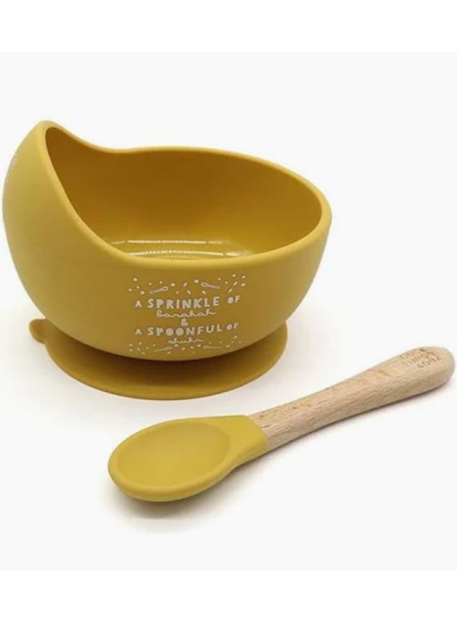 Once Upon a Dua Lux Silicone Suction Bowl & Spoon Set - Mustard