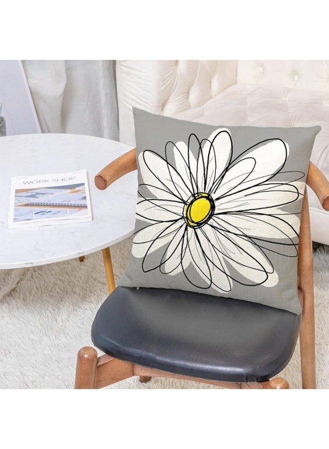 Home Care Decorative Square Throw Pillow Covers 18x18 Inch set of 4, Linen Pillow Covers Floral Design Square Cushion Cover ，Flower Pillowcase for Living Room Bedroom Sofa Couch Cushion Cover  - Image 3