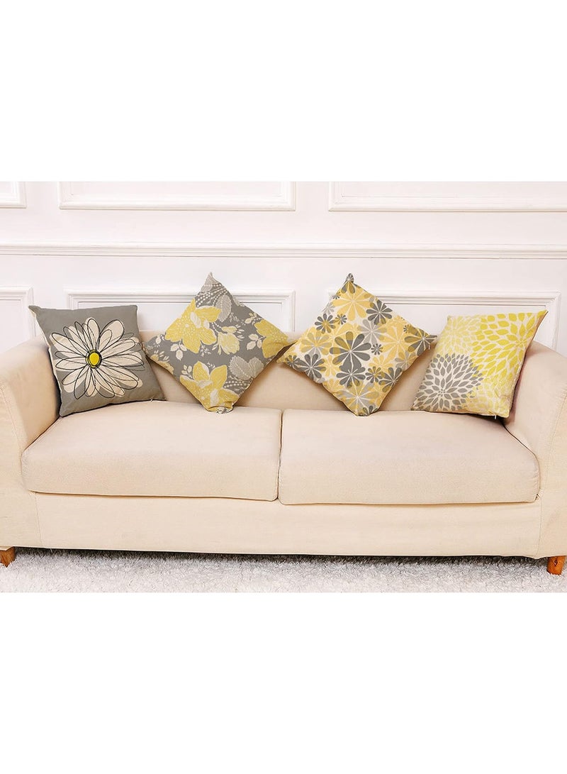 Home Care Decorative Square Throw Pillow Covers 18x18 Inch set of 4, Linen Pillow Covers Floral Design Square Cushion Cover ，Flower Pillowcase for Living Room Bedroom Sofa Couch Cushion Cover  - Image 2