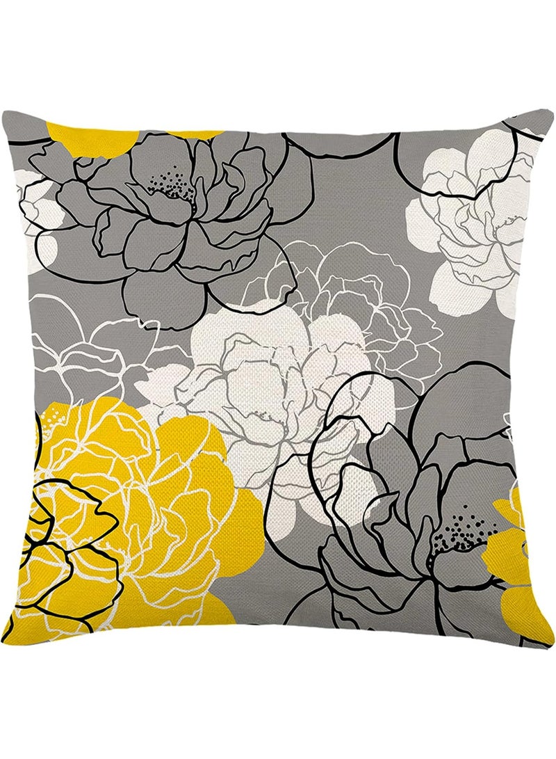 Home Care Decorative Square Throw Pillow Covers 18x18 Inch set of 4, Linen Pillow Covers Floral Design Square Cushion Cover ，Flower Pillowcase for Living Room Bedroom Sofa Couch Cushion Cover  - Image 5