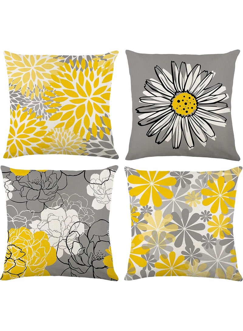 Home Care Decorative Square Throw Pillow Covers 18x18 Inch set of 4, Linen Pillow Covers Floral Design Square Cushion Cover ，Flower Pillowcase for Living Room Bedroom Sofa Couch Cushion Cover  - Image 1