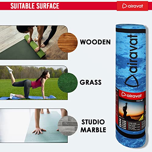 Airavat Yoga Mat 8mm Thick High Density Anti-Tear Marble Design 2.6 x 6 feet Blue Yoga Mat for Men Yoga mat for Women Exercise Mat Gym Workout Mat for Yoga Pilates Home Gym PER yoga mat - Image 4